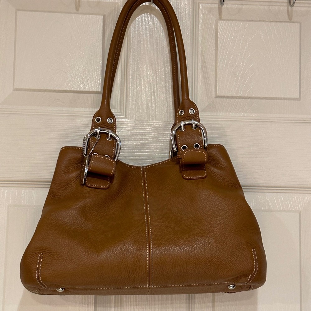 Tignanello Cognac Pebble Leather Shoulder Bag and Matching Zip Around Wallet Set